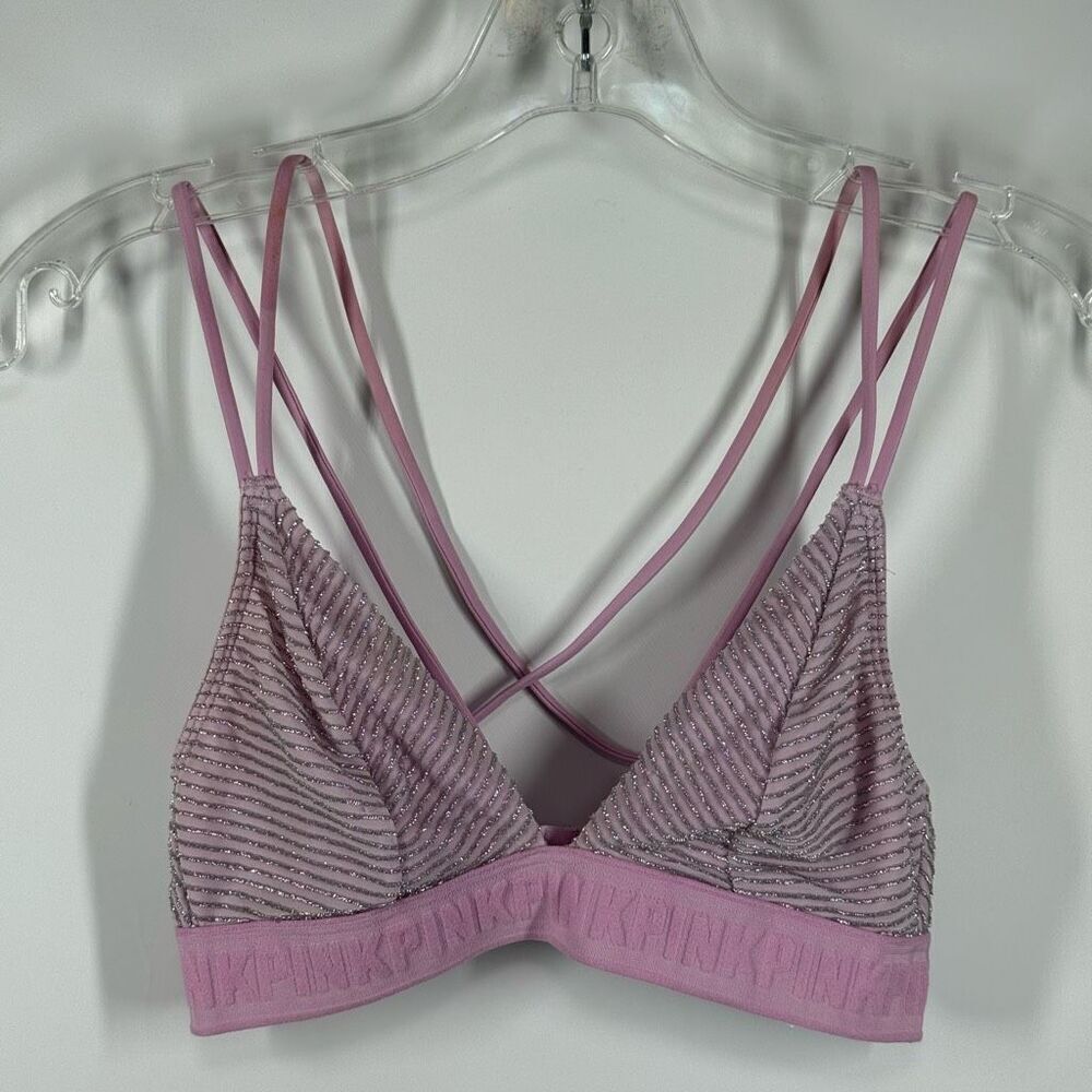 Pink Victoria’s secret unlined triangle top silver metallic purple bralette size